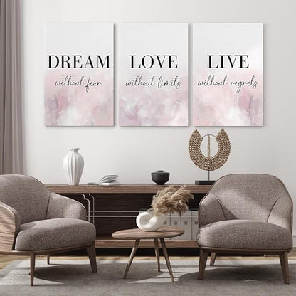 GUBIYU Love Decor for Bedroom Dream Live Quotes Posters Prints Set of 3 Pink Purple Home Decor Home Wall Art Large Dream Live Wall Art for Girls Women Gift Inspirational Wall Decor 20"X28"