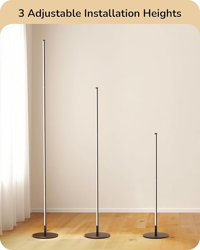 EDISHINE 59.8" Modern Floor Lamp, Minimalist Floor lamp with 3 Height Settings, 3 Color Temperature & Stepless Dimming, Remote Control, Foot Switch, Slim for Living Room, Black