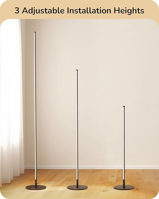 EDISHINE 59.8" Modern Floor Lamp, Minimalist Floor lamp with 3 Height Settings, 3 Color Temperature & Stepless Dimming, Remote Control, Foot Switch, Slim for Living Room, Black