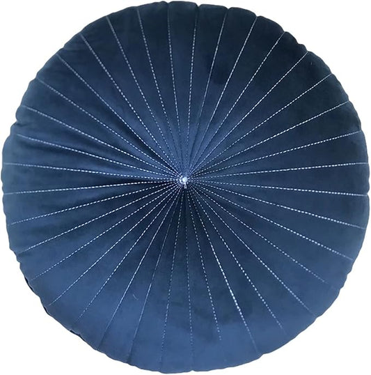HLOVME Round Pillow Cushion for Couch Velvet Decorative Small Throw Pillow Solid Color for Living Room Bed Floor 15.7”, Navy Blue