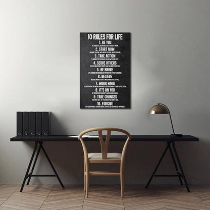 Yatsen Bridge 10 Rules for Life Motivational Wall Art Inspirational Canvas Office Art Decor Positive Black and White Artwork Framed Ready to Hang-24 inch x 36 inch