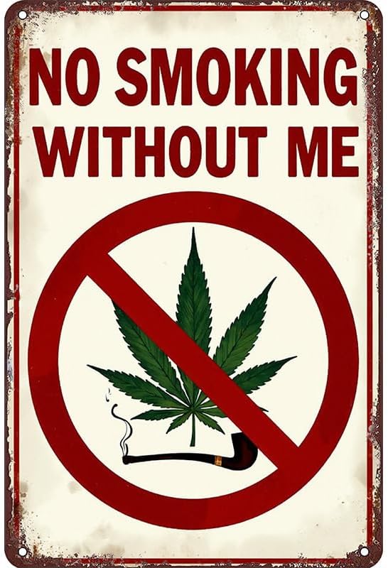 Funny Weed Tin Sign Wall Decor - 12x8 Inch Metal Retro Marijuana Wall Art for Smoke Room, Man Cave, Lounge, Gift for Stoners and 420 Lovers