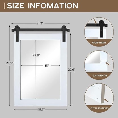 COGOOD Farmhouse Barn Door Mirror - 21 x 30 Rustic Wood Framed Wall Mirror for Bathroom, Living Room, Entryway Wall Decor (Pure White)