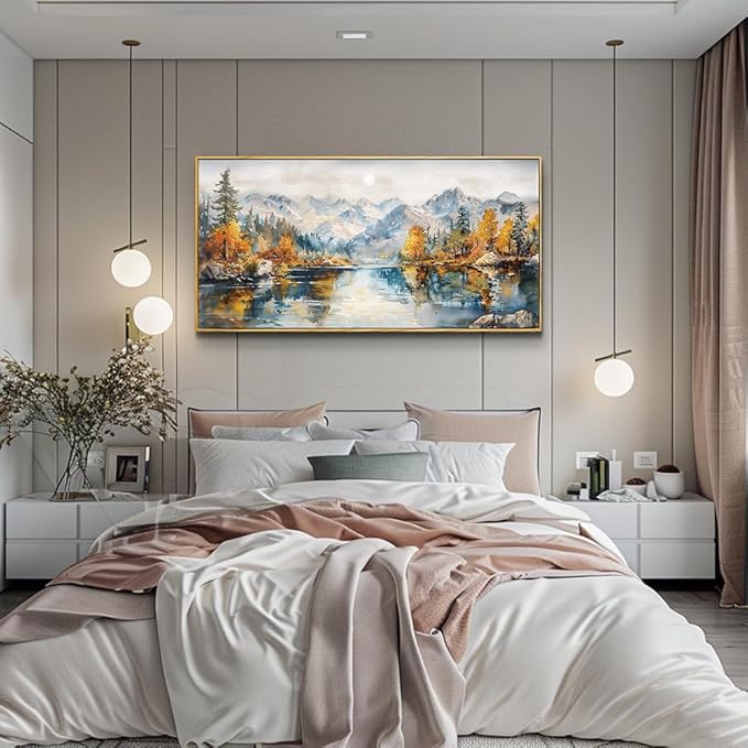 ZUITINGHUA Wood Framed Canvas Wall Art For Living Room Large Wall Decor For Bedroom Forest Mountain Landscape Paintings Office Decorations Farmhouse Home Mural Watercolour Pictures Artwork 20x40 In