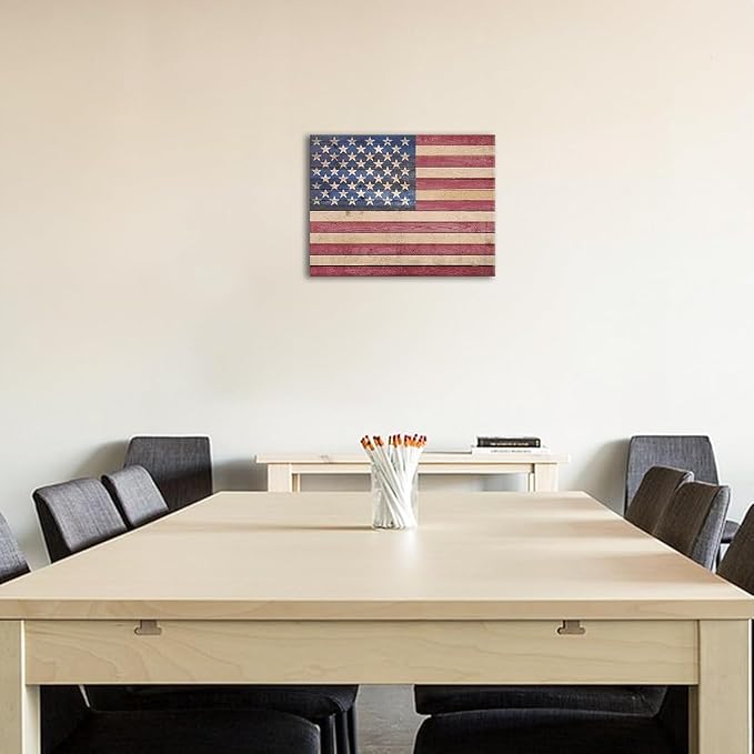 Berlun American Flag Wall Decor - Vintage Patriotic USA Flag Canvas Wall Art for Indoor Rustic Farmhouse Home Decor, 4th of July Independence Day Decoration, for Veterans Day AL-12 ﻿