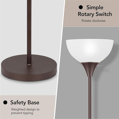 Coucrek Floor Lamp, LED Standing Lamps with White Plastic Shade, Corner Floor Lights for Living Room Bedroom, Rotary Switch, Bulb not Included, Brown