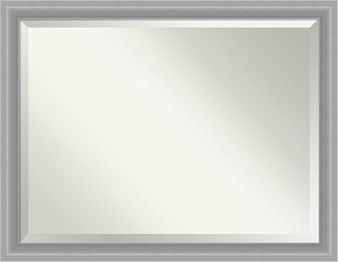 Amanti Art Silver Bathroom Mirror for Over Sink, 35x45 Peak Polished Nickel Narrow Rectangle Vanity Mirror, X-Large Traditional Frame, Hangs Horizonally and Vertically, Bathroom Wall Decor, Beveled
