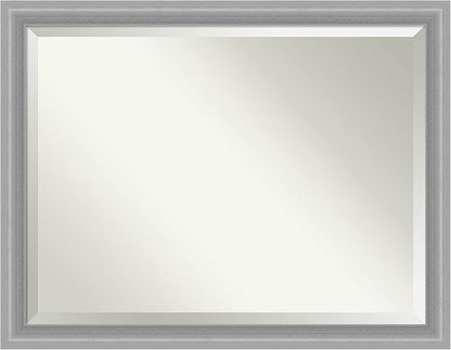 Amanti Art Silver Bathroom Mirror for Over Sink, 35x45 Peak Polished Nickel Narrow Rectangle Vanity Mirror, X-Large Traditional Frame, Hangs Horizonally and Vertically, Bathroom Wall Decor, Beveled
