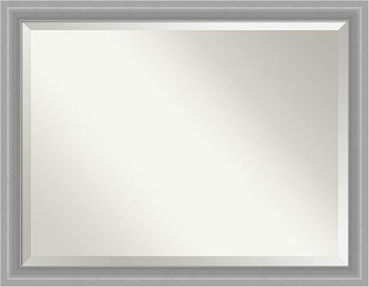 Amanti Art Silver Bathroom Mirror for Over Sink, 35x45 Peak Polished Nickel Narrow Rectangle Vanity Mirror, X-Large Traditional Frame, Hangs Horizonally and Vertically, Bathroom Wall Decor, Beveled