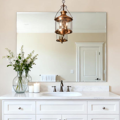 Ruomeng Frameless Mirror for Wall, 40x36 Inch Bathroom Vanity Mirror Farmhouse, Large Rectangle Mirror with Beveled Edge, Tempered Glass, Hangs Horizontally or Vertically