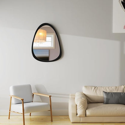 15" X 12" Irregular Wall Mirror, Black Wooden Framed Mirror, Asymmetrical Wall Mirror for Living Room Bedroom Bathroom Entryway, Small Modern Decorative Hanging Hook Style Mirror