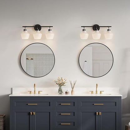 USHOWER 2- Pack Bathroom Mirrors for Over Sink, 24 Inch Circle Mirror with Metal Frame, Black Wall Mirror Modern Decoration for Vanity, Entryway, Living Room, Hallway and Bedroom