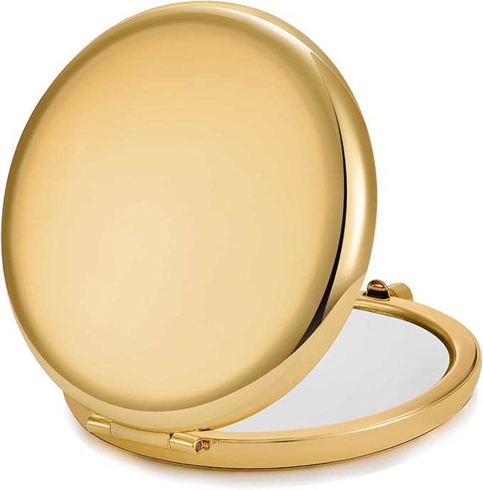 Compact Mirror for Purse, Metal Round Shell, Double-Sided 1X/2X Magnifying, Portable Travel Small Makeup Mirror, Mini Pocket Mirror, Gold,4 Packs