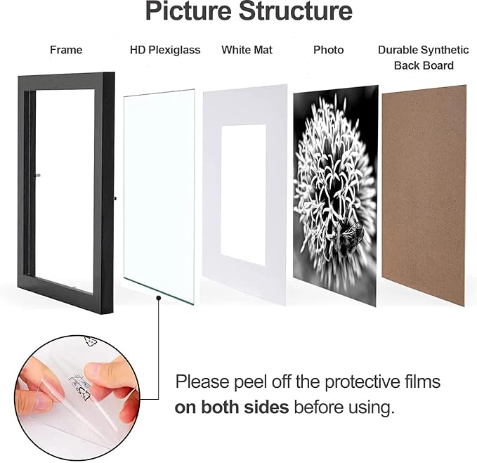 Yaetm 10x10 Picture Frames Black Set of 9, Square 10x10 Frame Displays 6x6 with Mat or 10 x 10 without Mat, Gallery Wall Frames for Wall Hanging (9 Pack, Black)