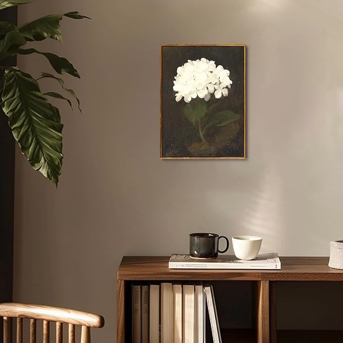 Djmwtb Framed Wall Art Vintage Wall Decor Hydrangea Canvas Art Floral Pictures Botanical Paintings Dark Prints Moody Artwork for Bedroom Living Room