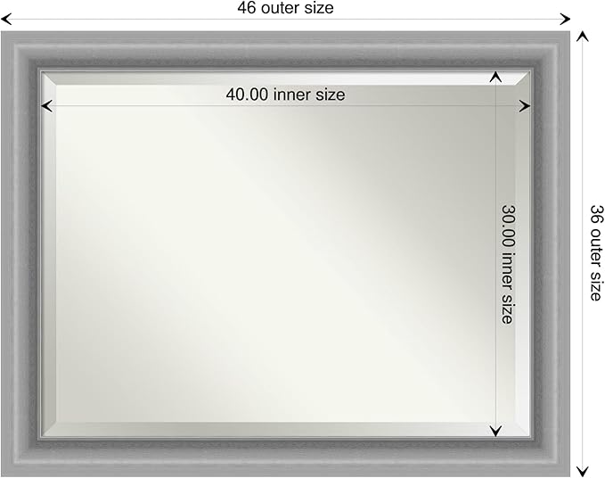 Amanti Art Silver Bathroom Mirror for Over Sink, 36x46 Peak Polished Nickel Rectangle Vanity Mirror, X-Large Traditional Frame, Hangs Horizonally and Vertically, Bathroom Wall Decor, Beveled Edge