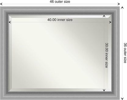 Amanti Art Silver Bathroom Mirror for Over Sink, 36x46 Peak Polished Nickel Rectangle Vanity Mirror, X-Large Traditional Frame, Hangs Horizonally and Vertically, Bathroom Wall Decor, Beveled Edge