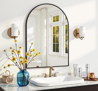 Dewfig Wall Mounted Mirror, 20"x30" Arched Wall Bathroom Mirror, Black Vanity Wall Mirror with Metal Frame, Modern & Contemporary Arch Top Wall Mirror for Bedroom, Entryway, Living Room, Black