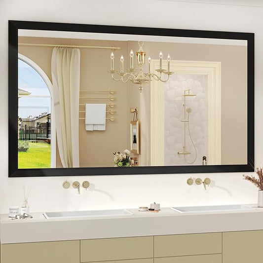 SMIROR Matte Black Bathroom Mirror for Over Sink 60x 36 inch, Metal Thick Frame Rectangle Vanity Mirror for Wall, Anti-Rust, Horizontally or Vertically Mounted