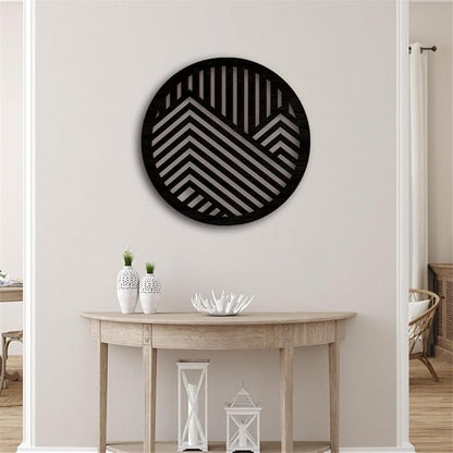 Geometric Wood Wall Art Decor, Modern Vintage Mountain Wall Sculptures Hanging Abstract Panels Decor, 3D Round Hollow Wooden Craft Art Boho Wall Decoration, for Home Office Living Room Bedroom (Black)