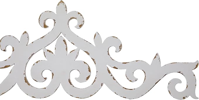 SOFE White Distressed Scroll Over The Door Decor 36 × 13 Inches, Wooden Wall Sculpture, 3D Farmhouse Decor Wall, Large Hanging Artwork for Home, Bathroom, Kitchen, Office