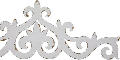 SOFE White Distressed Scroll Over The Door Decor 36 × 13 Inches, Wooden Wall Sculpture, 3D Farmhouse Decor Wall, Large Hanging Artwork for Home, Bathroom, Kitchen, Office