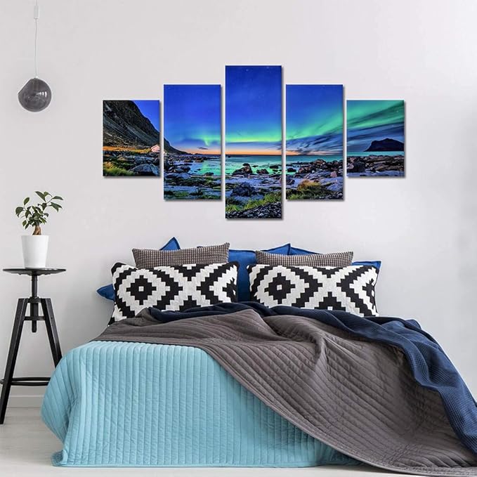 SKASNFAI Northern Lights Wall Art for Living Room Framed Landscape Picture Wall Decor Canvas Aurora Borealis Print Posters Scenery Framed Artwork for Bedroom 60x32
