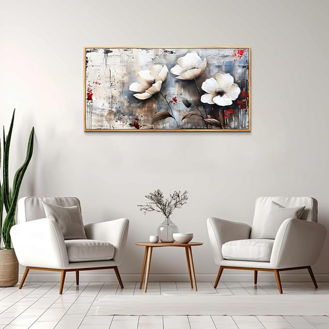 hyidecorart Vintage Style Wood Framed Prints Abstract Wall Decor For Living Room Canvas Wall Art For Office Bedroom Decor Flower Landscape Wall Painting Textured Pictures Artwork Modern Hotel Mural