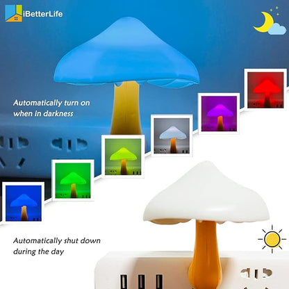 Sensor LED Mushroom Night Lights - 2Pack Plug into Wall 7 Color Changing Mushroom Lamp, Mini Dream Bed Cute Colourful Nightlight for Kids Adults for Bedroom, Bathroom Toilet, Stairs, Hallway Corridor