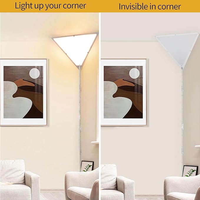 Corner Light with Switch, Ceiling Corner Lights for Living Room, Plug in Ceiling Light for Dark Area, Lamp for Bedroom, Kids Room, Triangle Shape, White, Bulb Include (1 Pack)