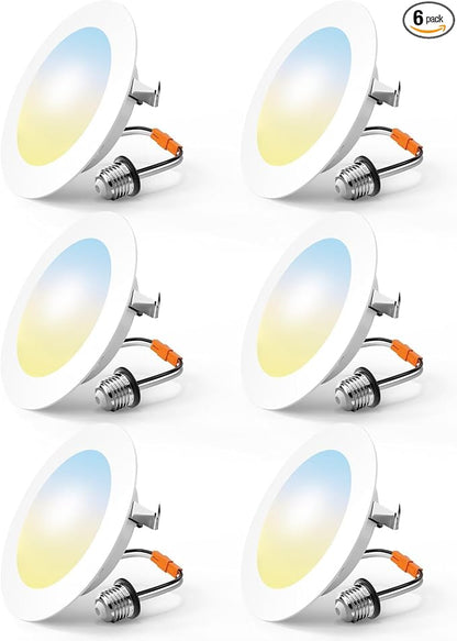 FREELICHT 6 Pack 4 Inch Retrofit LED Recessed Lighting, Selectable 2700K/3000K/4000K/5000K/6000K, Dimmable Flat LED Can Lights, 7W=60W, 700LM, IC & Damp Rated, ETL & FCC, White