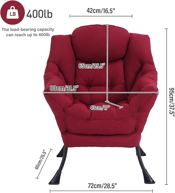 Lazy Chair, Large Accent Chair, Modern Comfy Armchair, Burgundy Chair for Living Room Bedroom Dorm Room Office Apartment Reading Relaxing Use