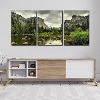 Pacimo Yosemite National Park Canvas Wall Art Decor 3 Pieces Landscape Wall Art Clear Water Lake Mountain Pictures Painting Prints on Canvas Modern Decoration Framed Ready to Hang - 20"x28"x3 Panel