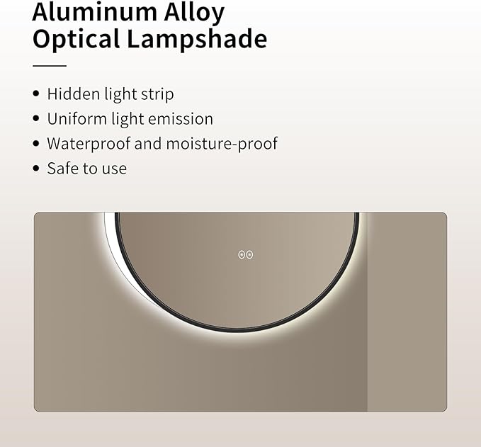Round LED Bathroom Mirror with Gold Frame, 24V Backlight, 3 Color Temperatures, Dimmable, Memory Function, Defogging (Black Border, 24" L x 24" W)