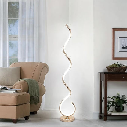EIDISUNY Modern Spiral Floor Lamp for Living Room, Bedroom & Office - 3 Color Temperature LED with Remote & Foot Switch, Dimmable 48W (Gold)
