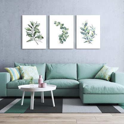 Lapremoly Canvas Wall Art For Living Room Modern Wall Decor For Bedroom Plants Green Leaves Wall Paintings Kitchen Home Decorations Pictures Bathroom Posters Prints Artwork Room Mural Works 3 Piece