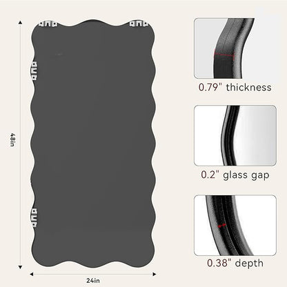 PROHOMEWARE 24 * 48" Black Bathroom Mirror for Wall,Wavy Rectangular Mirror,Vanity Mirror,Bathroom Mirrors for Wall-Mounted Metal Frame Mirror for Bedroom Entryway Living Room Farmhouse (Black)