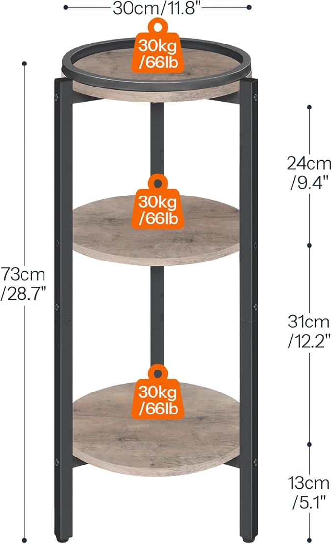 HOOBRO Small Round Side Table, 3-Tier Tall Coffee Drink Table for Sofa Couch, 28.7" H Slim Nightstand, Circle Accent End Table for Living Room, Corner, Bedroom, Greige BG182BZ01