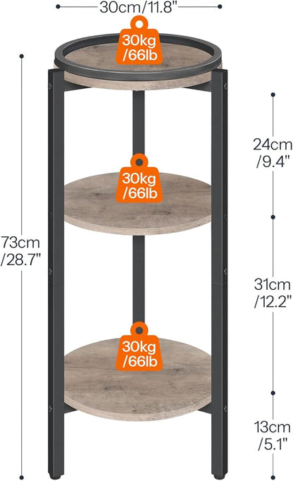 HOOBRO Small Round Side Table, 3-Tier Tall Coffee Drink Table for Sofa Couch, 28.7" H Slim Nightstand, Circle Accent End Table for Living Room, Corner, Bedroom, Greige BG182BZ01