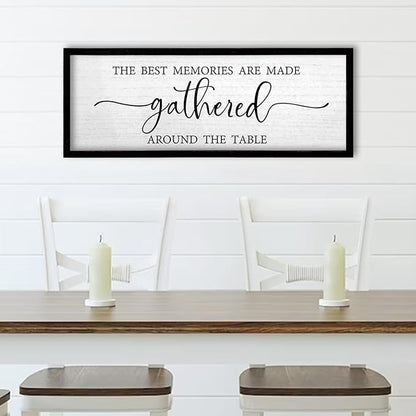 TQianJiang Dining Room Wall Decor The Best Memories Are Made Gathered Around The Table Sign 24"×10" for Farmhouse Vintage Dinner Kitchen Plaque Large Rustic Horizontal Wall Hanging Art (Black)