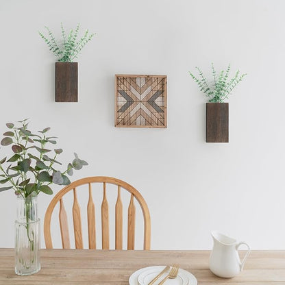 Dahey 2 Pack Wood Wall Planter Vase with Artificial Eucalyptus Farmhouse Wall Hanging Decor Pocket Planter for Indoor Fake Plants Greenery, Living Room Bedroom Kitchen Home Office Decoration