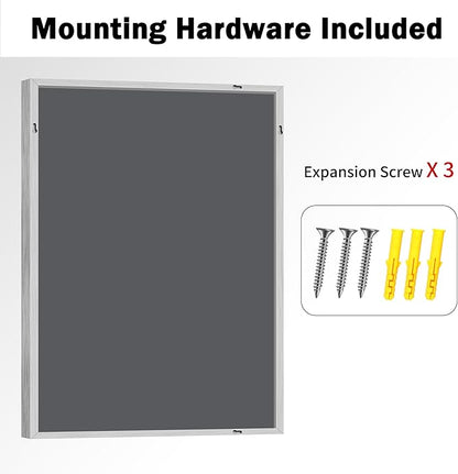CIRCUMI 30"x42" Brushed Silver Mirror with Chunky Box Metal Frame, Bathroom Mirror for Vanity Remodel & New Home, Living Room, Entryway, Rectangular Wall Mirror, Tempered Glass, Vertical or Horizontal