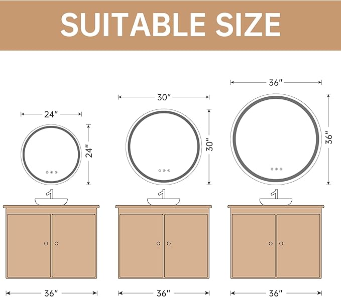 LOVESPEJO 30" Round LED Mirror for Bathroom, Circle LED Bathroom Vanity Mirror with Lights, Anti-Fog, Dimmable, 3 Colors, Shatterproof