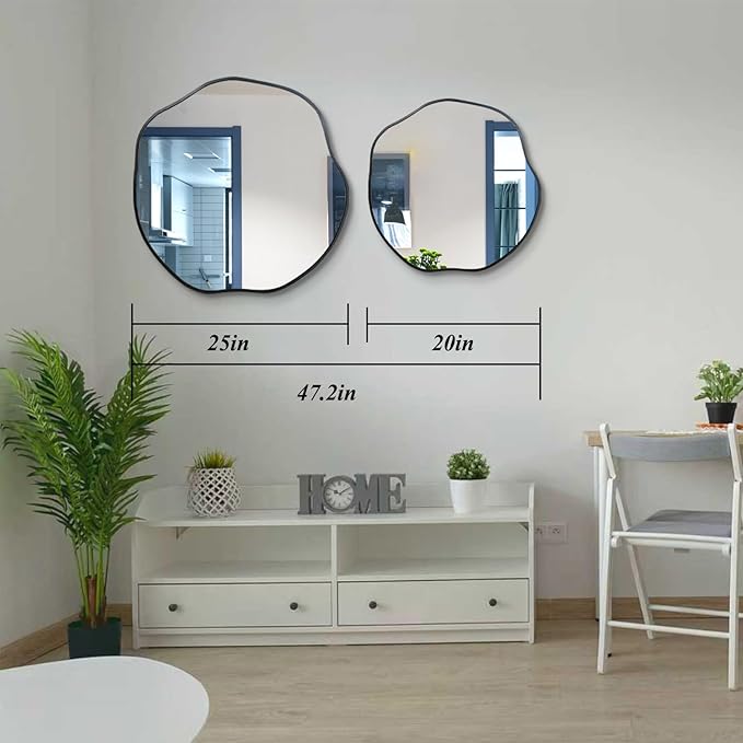 POZINO Irregular Mirror, 20" Asymmetrical Wall Mirrors, Scalloped Rounded Mirror, Modern Frameless Abstract Mirrors for Living Room Bedroom Bathroom Entryway Hallway Fireplace