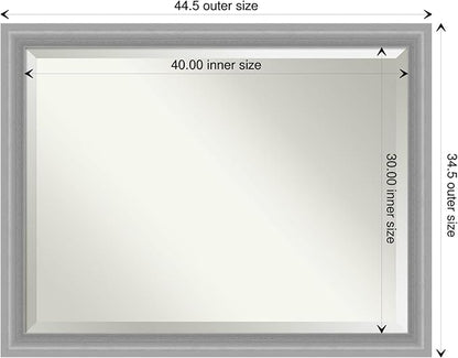 Amanti Art Silver Bathroom Mirror for Over Sink, 35x45 Peak Polished Nickel Narrow Rectangle Vanity Mirror, X-Large Traditional Frame, Hangs Horizonally and Vertically, Bathroom Wall Decor, Beveled
