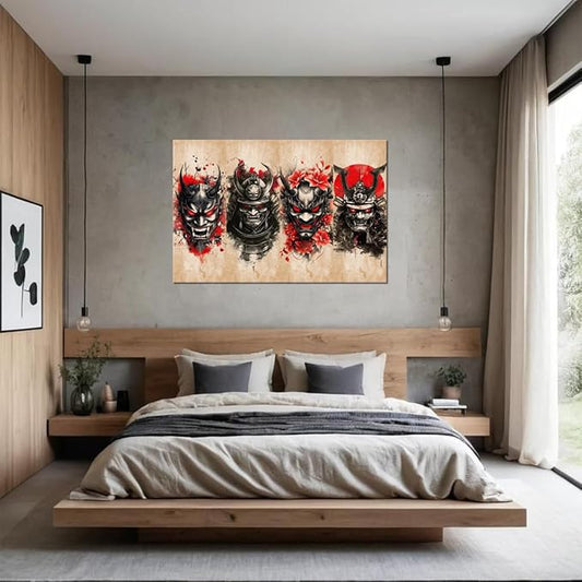 Bushido Wall Art Japanese Samurai Wall Decor Bushido Wall Art Red and Black Canvas Pictures for Japan Theme Restaurant Tavern Hotels Bedroom Living Room Office Bathroom Asian Artwork Prints Framed