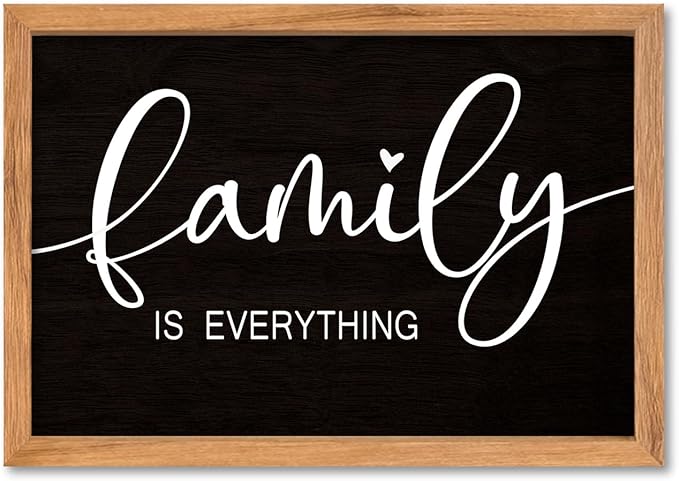 AuraPeak Family Is Everything Wall Decor Rustic Dining Room Sign for Horizontal Home Living Room Entryway Hallway Wood Hanging Plaque Wall Art Decoration (Wood Black 16"×10")