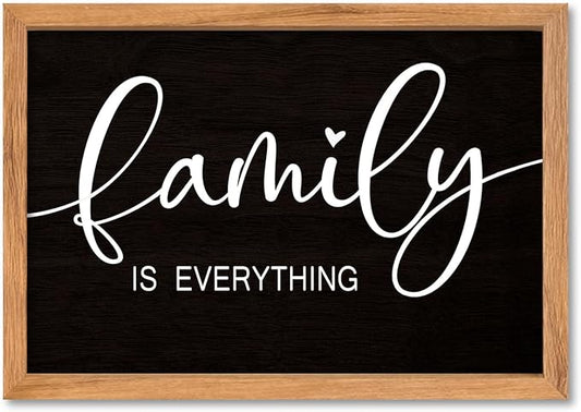AuraPeak Family Is Everything Wall Decor Rustic Dining Room Sign for Horizontal Home Living Room Entryway Hallway Wood Hanging Plaque Wall Art Decoration (Wood Black 16"×10")