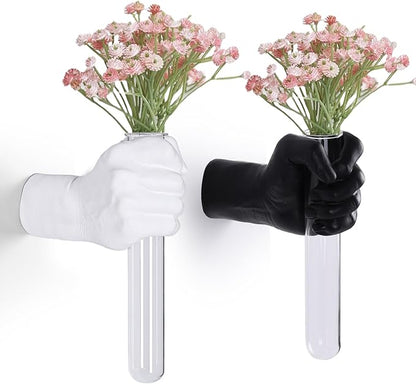 2 Pieces Wall Sculptures, Hands Vase Home Decor, Wall Mount Art Sculpture, Unique Wall Art Statue, Funky Flower Vase Decorations, Modern Eclectic Hanging Decor,Hands Statue (Black&White)
