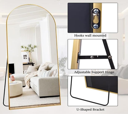 Rowjut Floor Full Length Mirror, Arched Mirrors Full Length 81"x41" Freestanding Large/with Aluminum Frame & Wall Mounted & Hanging or Leaning & Full Body Mirror for Bedroom, (Gold)